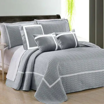 6 piece two tone embossed comforter set queen silver - Mekamart Australia