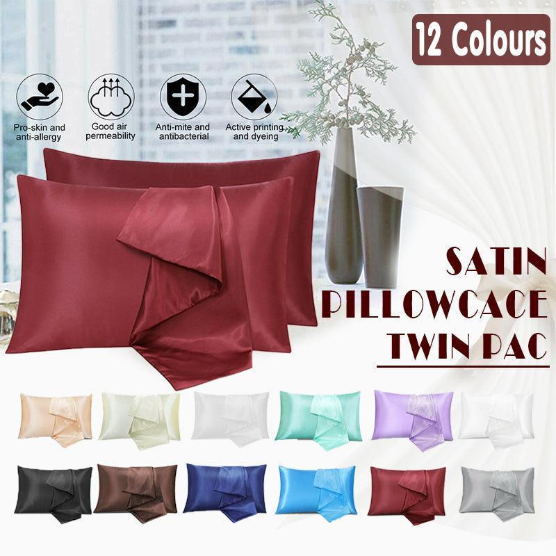 2 Pack Satin Pillowcases Luxury Soft Cushion Covers Bedroom Home Decor - Light Yellow - Mekamart Australia