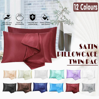 2 Pack Satin Pillowcases Luxury Soft Cushion Covers Bedroom Home Decor - Light Yellow - Mekamart Australia
