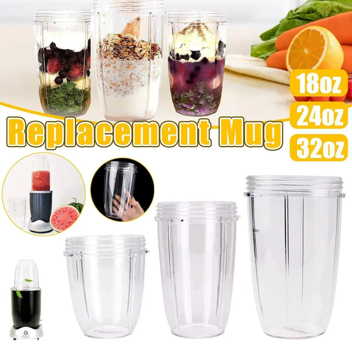 Blender Cups 32OZ 24OZ 18OZ Replacement Accessories Juicer Ice Crushing Blades - 32oz - Mekamart Australia