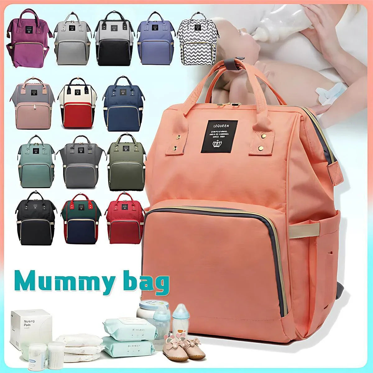 Luxury Multifunctional Diaper Nappy Backpack Maternity Mummy Changing Bag - Wavy Grain - Mekamart Australia