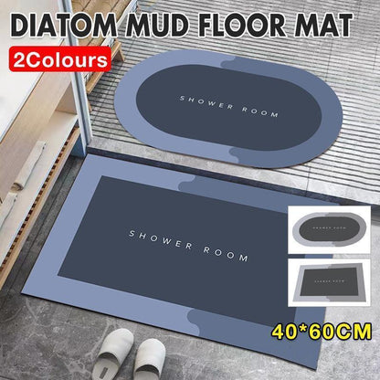 40*60CM Super Absorbent Floor Mat Soft Quick-Drying Non-Slip Diatom Mud Bath - Grey-Oval - Mekamart Australia