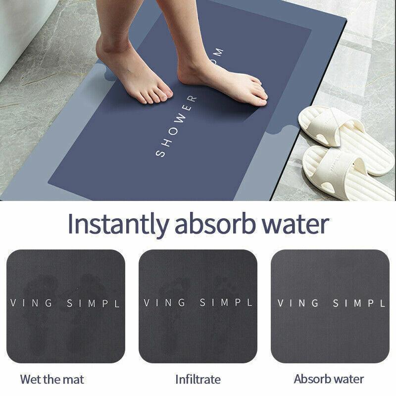40*60CM Super Absorbent Floor Mat Soft Quick-Drying Non-Slip Diatom Mud Bath - Grey-Oval - Mekamart Australia
