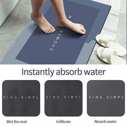 40*60CM Super Absorbent Floor Mat Soft Quick-Drying Non-Slip Diatom Mud Bath - Grey-Oval - Mekamart Australia