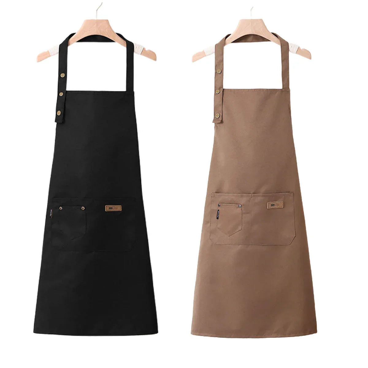 Adjustable Work Apron Neck Strap Waist Tie Kitchen Cooking Bib Apron Men Women - Brown - Mekamart Australia