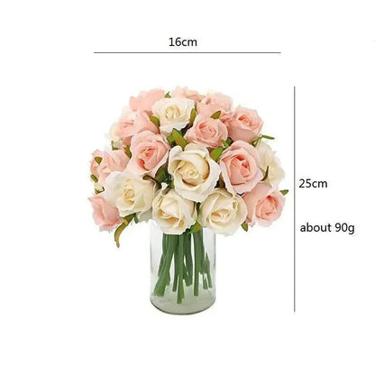12 Heads Silk Rose Artificial Flowers Fake Bouquet - pink - Mekamart Australia