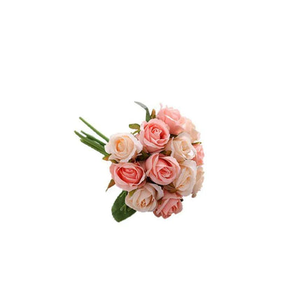 12 Heads Silk Rose Artificial Flowers Fake Bouquet - pink - Mekamart Australia