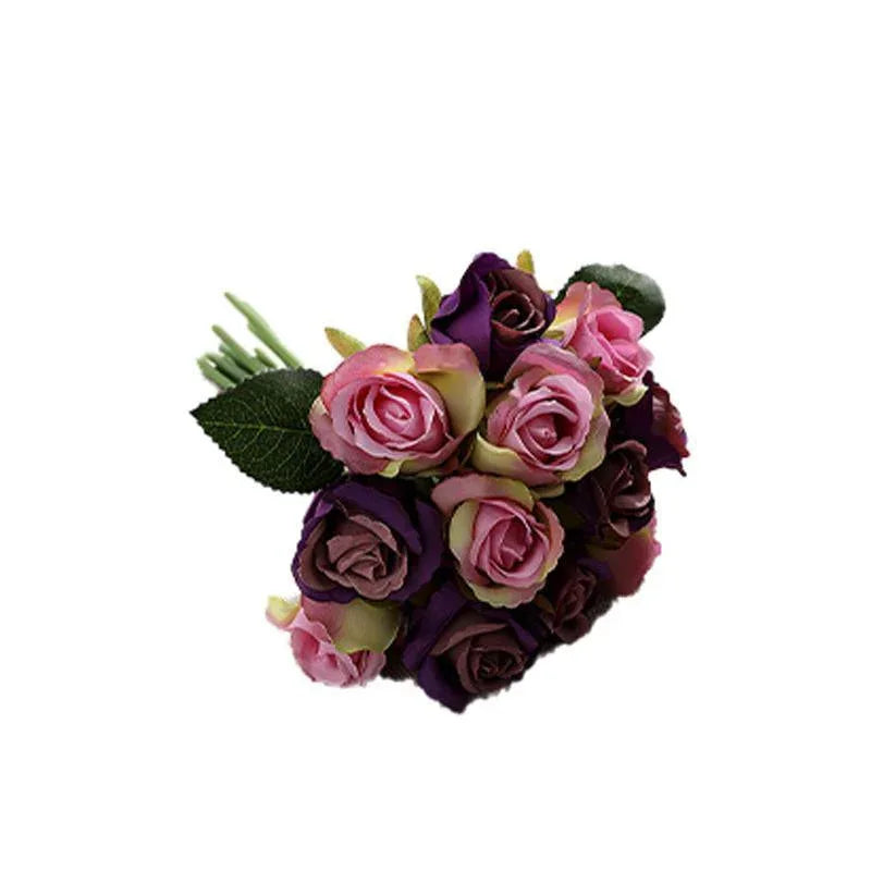 12 Heads Silk Rose Artificial Flowers Fake Bouquet - pink - Mekamart Australia