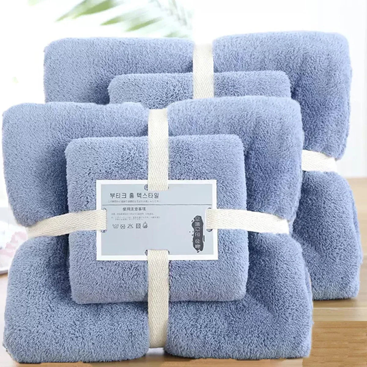 Coral Velvet Towel Set Bath Towels Soft Absorbent Quick Dry Face Hand Cloth Home - Blue - Mekamart Australia