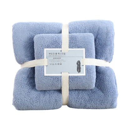 Coral Velvet Towel Set Bath Towels Soft Absorbent Quick Dry Face Hand Cloth Home - Blue - Mekamart Australia
