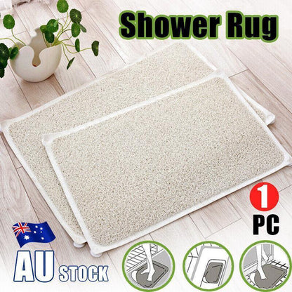 Anti Slip Shower Mat Loofah Surface Bath Rug 70x40cm White PVC Bathroom Carpet - Mekamart Australia