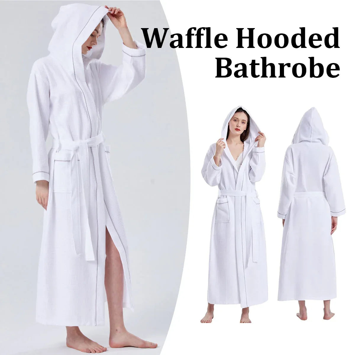 Hotel Bathrobe Waffle Hooded Robe Soft Absorbent for Men and Women Unisex Towels - Mekamart Australia