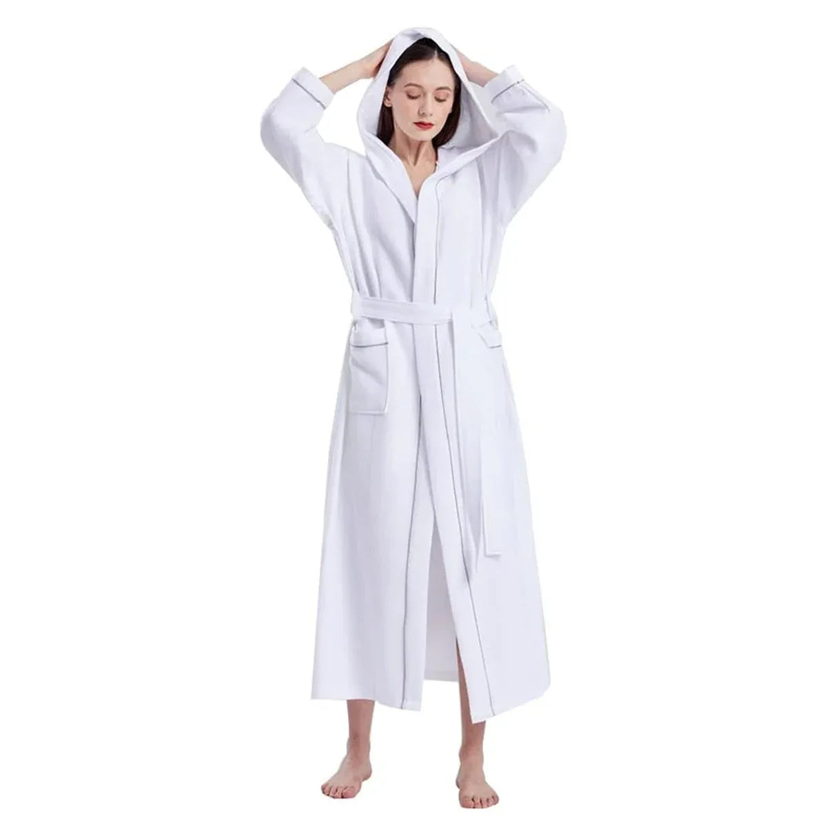Hotel Bathrobe Waffle Hooded Robe Soft Absorbent for Men and Women Unisex Towels - Mekamart Australia