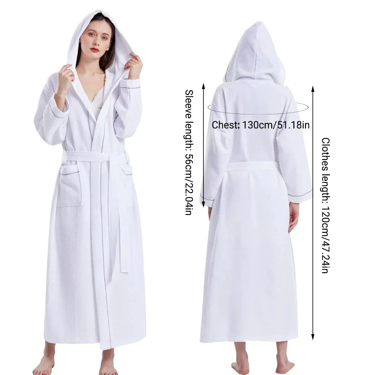 Hotel Bathrobe Waffle Hooded Robe Soft Absorbent for Men and Women Unisex Towels - Mekamart Australia