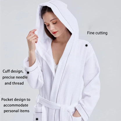 Hotel Bathrobe Waffle Hooded Robe Soft Absorbent for Men and Women Unisex Towels - Mekamart Australia