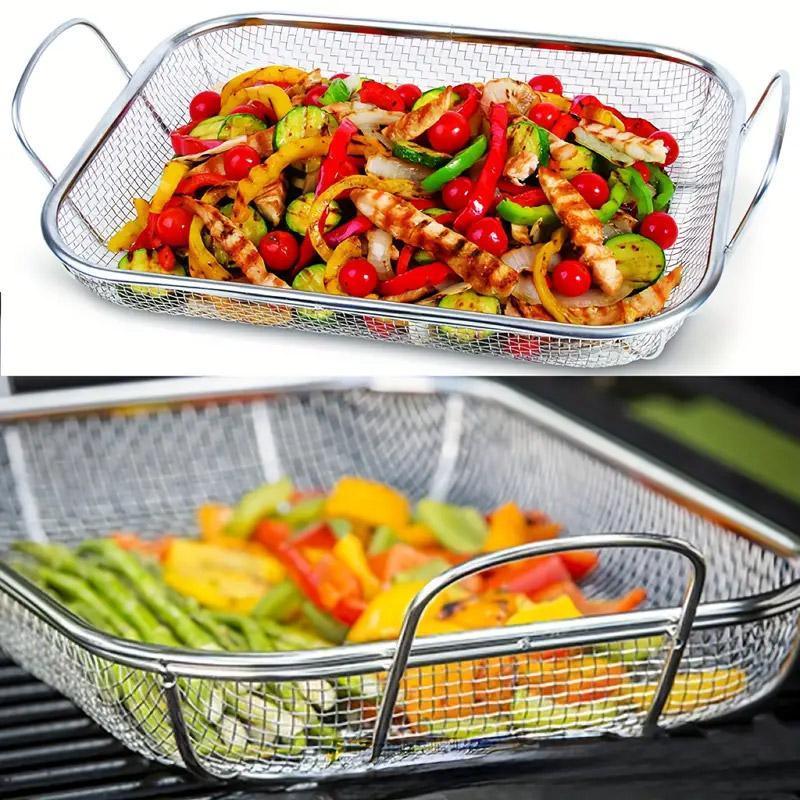 Stainless Steel Square Barbecue Basket Multifunctional Tray Grilling Vegetables - Mekamart Australia