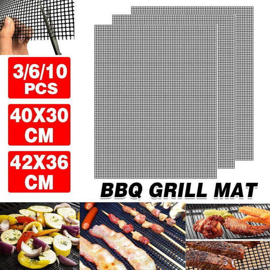 3/6/10PCS Non-Stick BBQ Grill Mat Mesh Liner Cooking Barbecue Sheet Baking Pad - 40X30cm-3PCS - Mekamart Australia