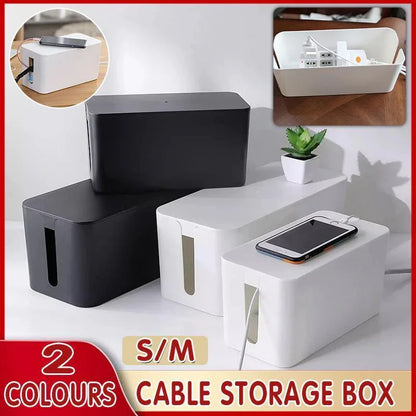 Large Cable Wire Storage Box Case Cord Management Socket Tidy Organizer with Lid - Black S - Mekamart Australia