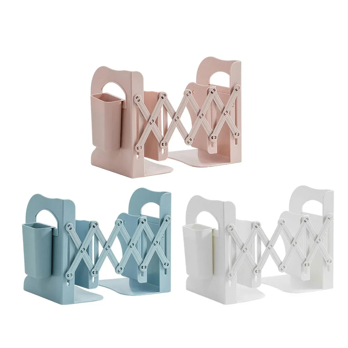 Retractable Book Stand Desk Organizer Adjustable Storage Rack with Pen Holder - White - Mekamart Australia