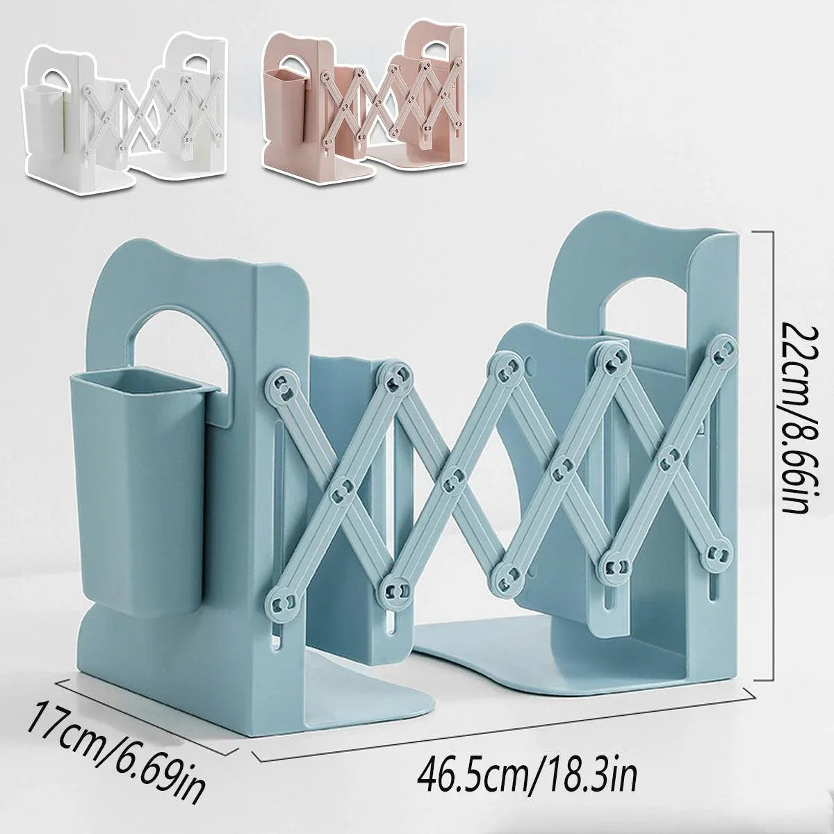 Retractable Book Stand Desk Organizer Adjustable Storage Rack with Pen Holder - White - Mekamart Australia