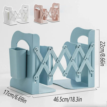 Retractable Book Stand Desk Organizer Adjustable Storage Rack with Pen Holder - White - Mekamart Australia
