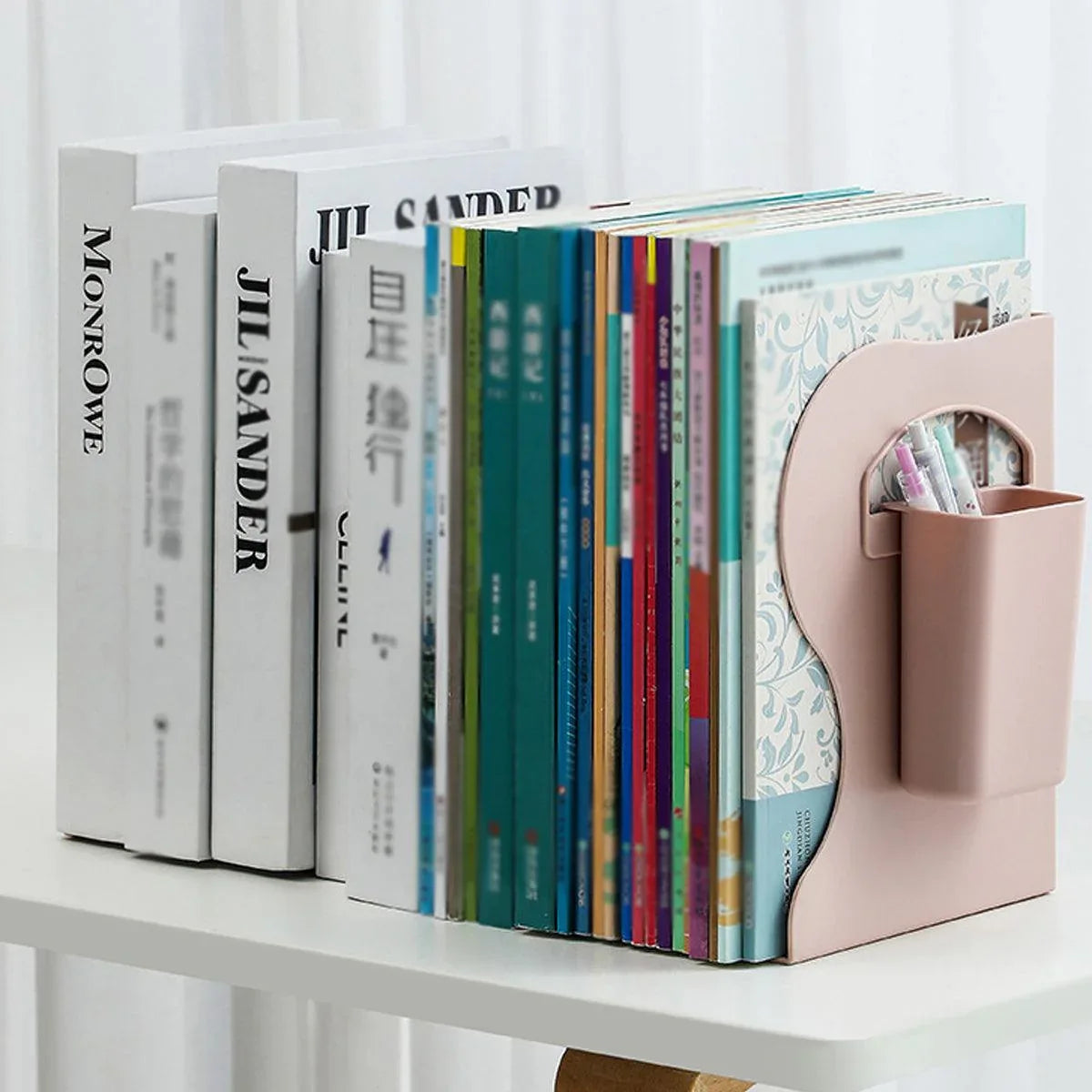 Retractable Book Stand Desk Organizer Adjustable Storage Rack with Pen Holder - White - Mekamart Australia