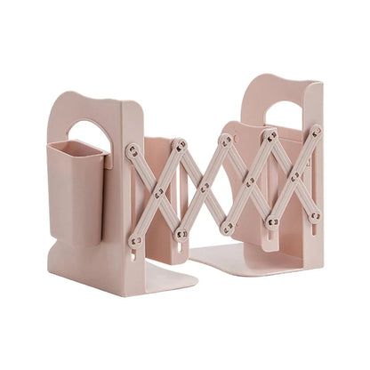 Retractable Book Stand Desk Organizer Adjustable Storage Rack with Pen Holder - White - Mekamart Australia