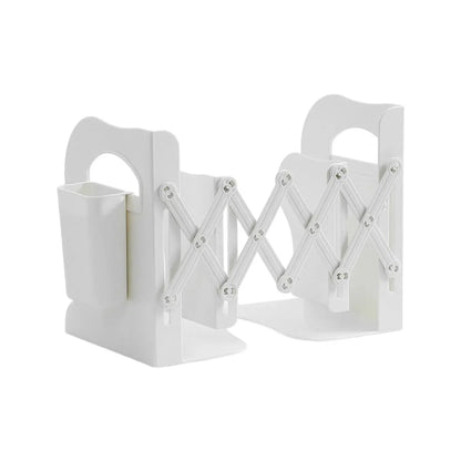 Retractable Book Stand Desk Organizer Adjustable Storage Rack with Pen Holder - White - Mekamart Australia