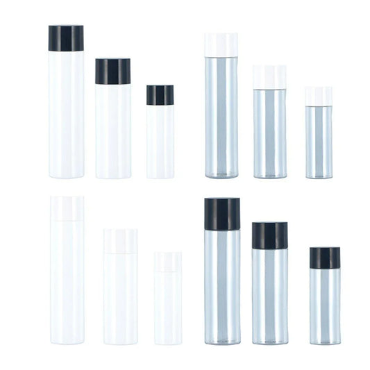 50/100/150ml Plastic Toner Lotion Bottles Refillable Travel Cosmetic Containers - Black Lid + Transparent Bottle - 100ml - Mekamart Australia