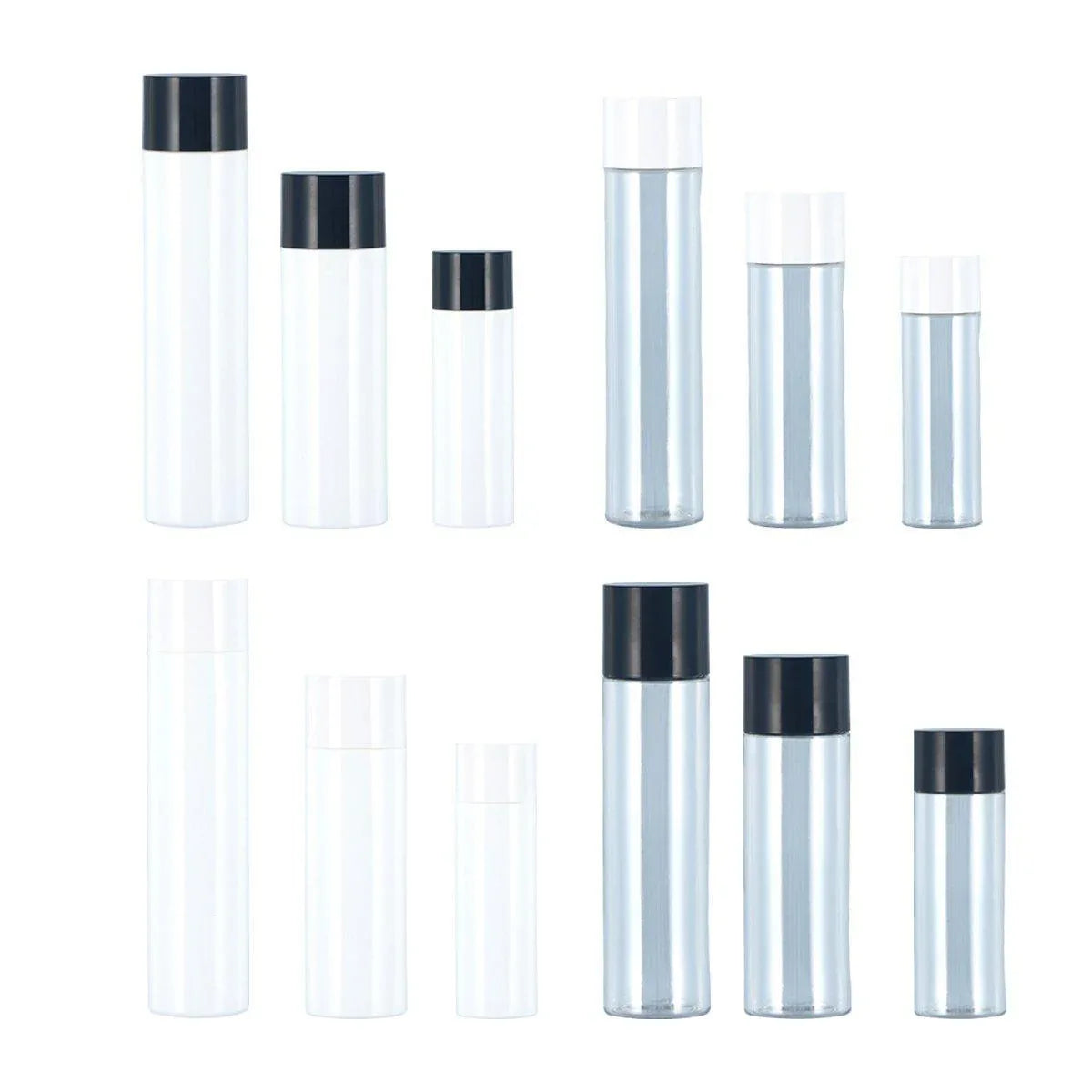 50/100/150ml Plastic Toner Lotion Bottles Refillable Travel Cosmetic Containers - White Lid + Transparent Bottle - 100ml - Mekamart Australia