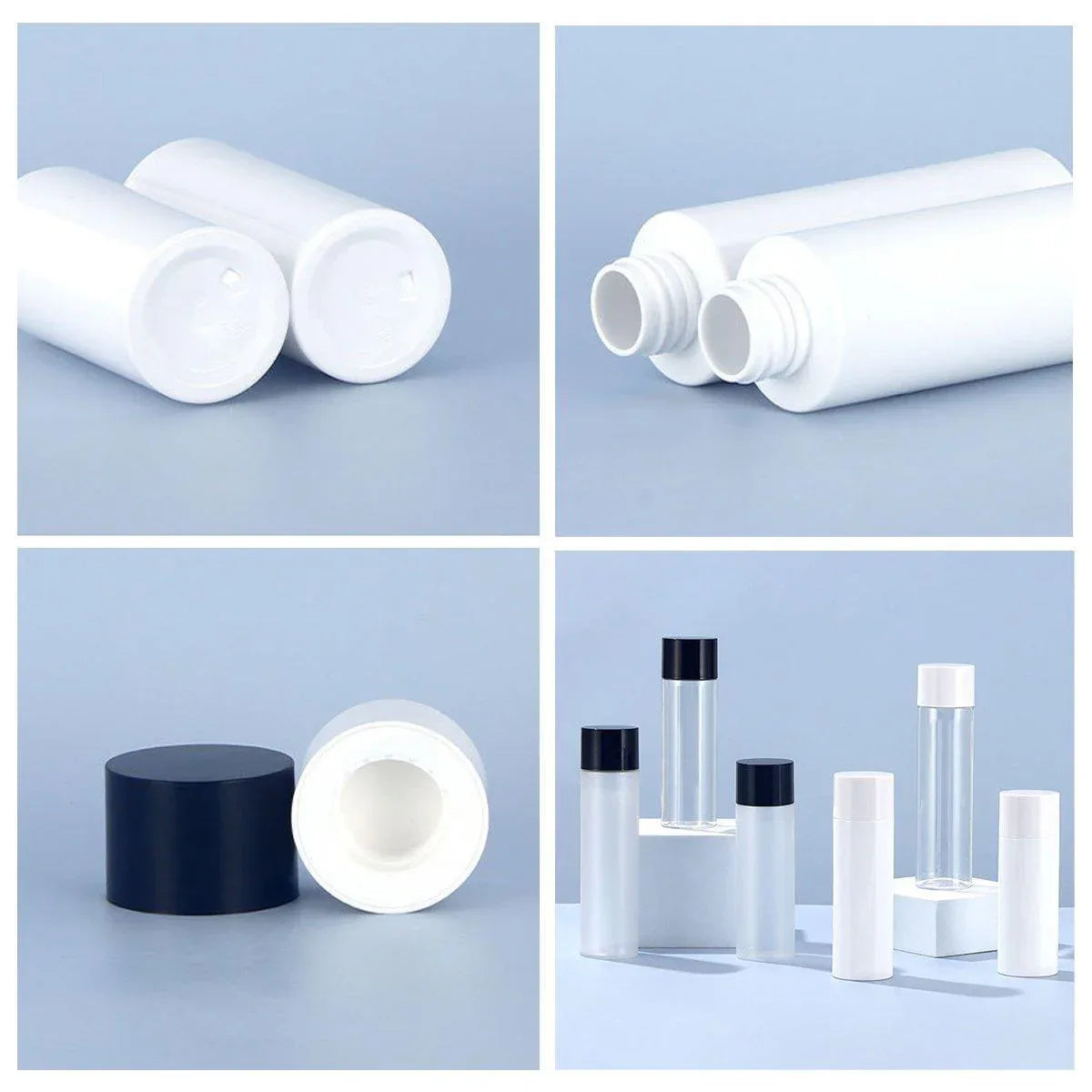 50/100/150ml Plastic Toner Lotion Bottles Refillable Travel Cosmetic Containers - White Lid + White Bottle - 150ml - Mekamart Australia