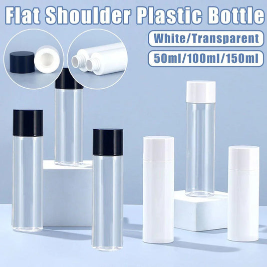 50/100/150ml Plastic Toner Lotion Bottles Refillable Travel Cosmetic Containers - Black Lid + Transparent Bottle - 150ml - Mekamart Australia