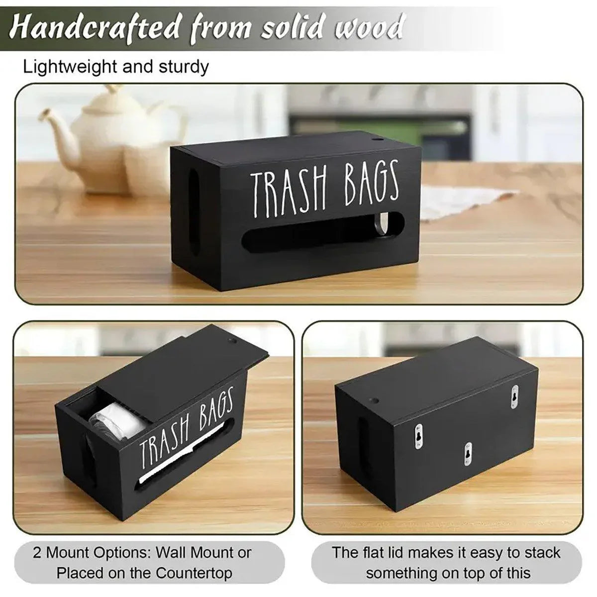 Wooden Plastic Bag Storage Box Hanging Rubbish Bag Organizer Extractable Tissue - Mekamart Australia