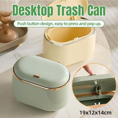 Small Desktop Trash Can Oval Pop Up Lid Rubbish Bin Waste Organizer Container - Green - Mekamart Australia