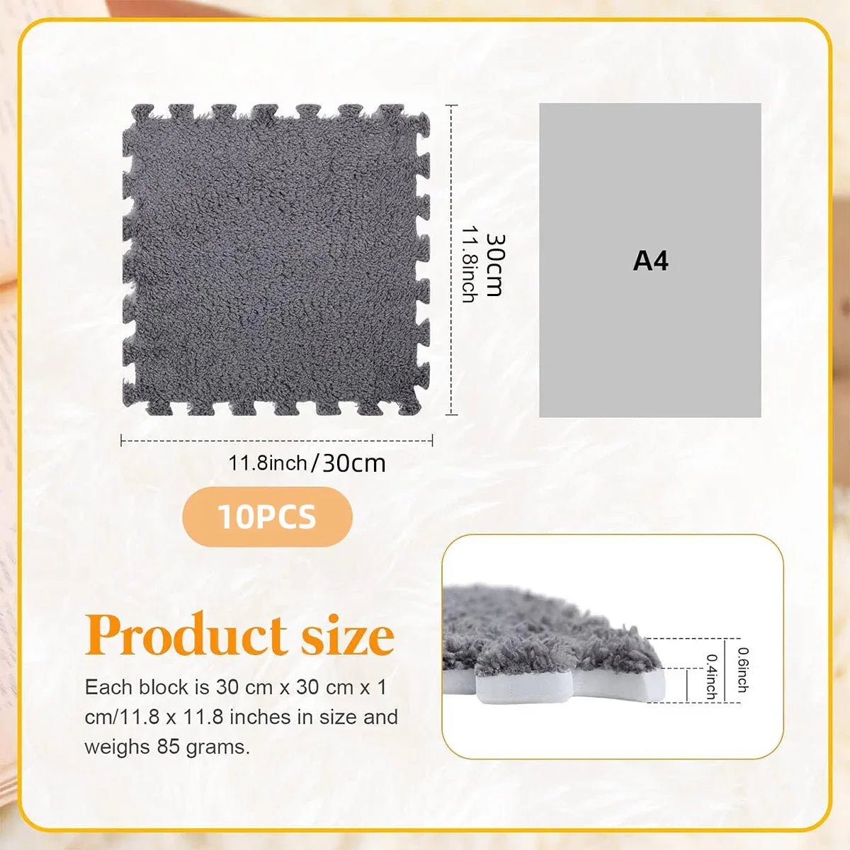 Foam Floor Mats Set 10PCS Shaggy Interlocking Tiles Soft for Kids Room Play Area - Grey-White - Mekamart Australia