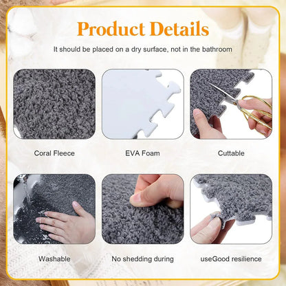 Foam Floor Mats Set 10PCS Shaggy Interlocking Tiles Soft for Kids Room Play Area - Camel-White - Mekamart Australia