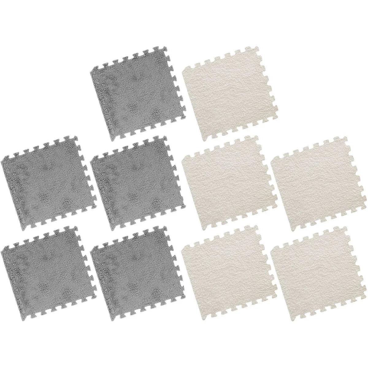 Foam Floor Mats Set 10PCS Shaggy Interlocking Tiles Soft for Kids Room Play Area - Camel-White - Mekamart Australia