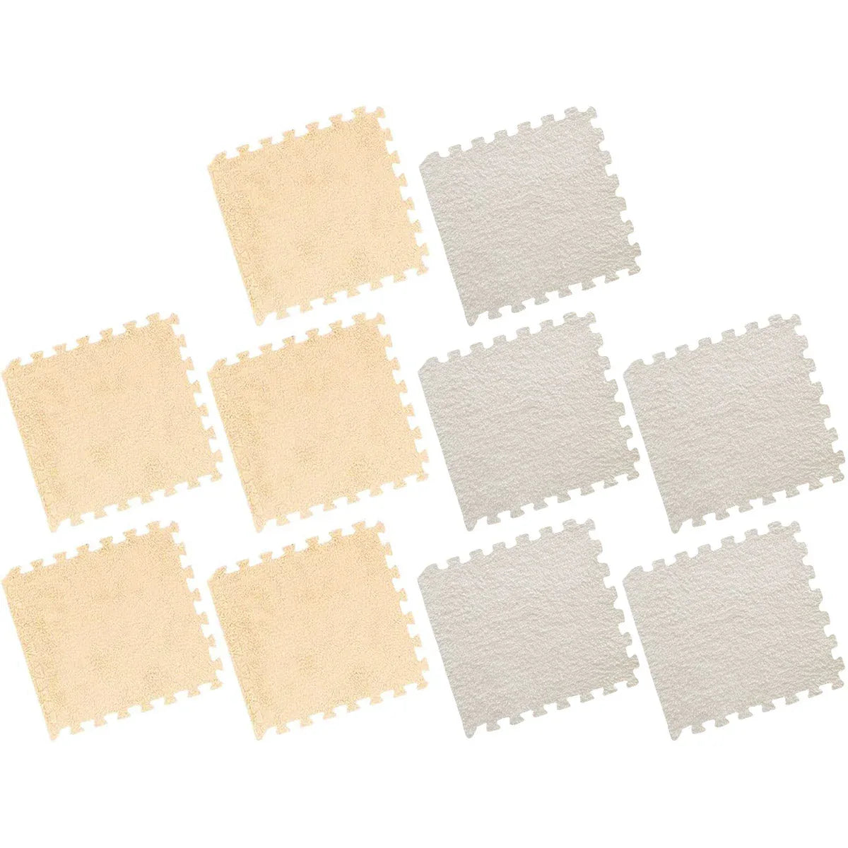 Foam Floor Mats Set 10PCS Shaggy Interlocking Tiles Soft for Kids Room Play Area - Camel-White - Mekamart Australia