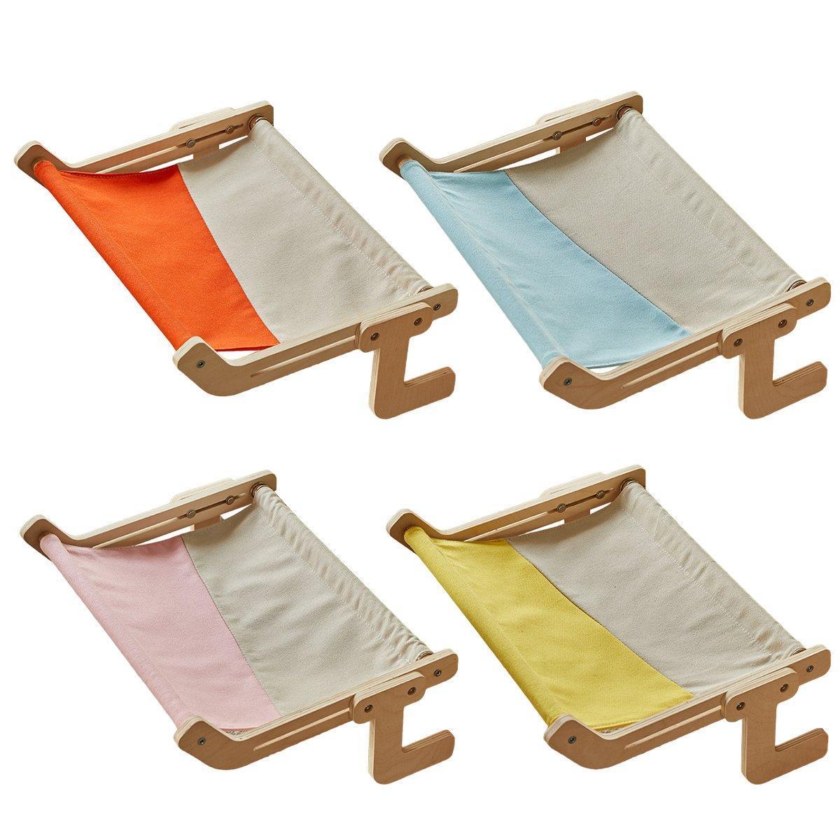 Window Hanging Cat Hammock Solid Wood Sun Bed Nest for All Seasons Durable - Grey+Orange - Mekamart Australia
