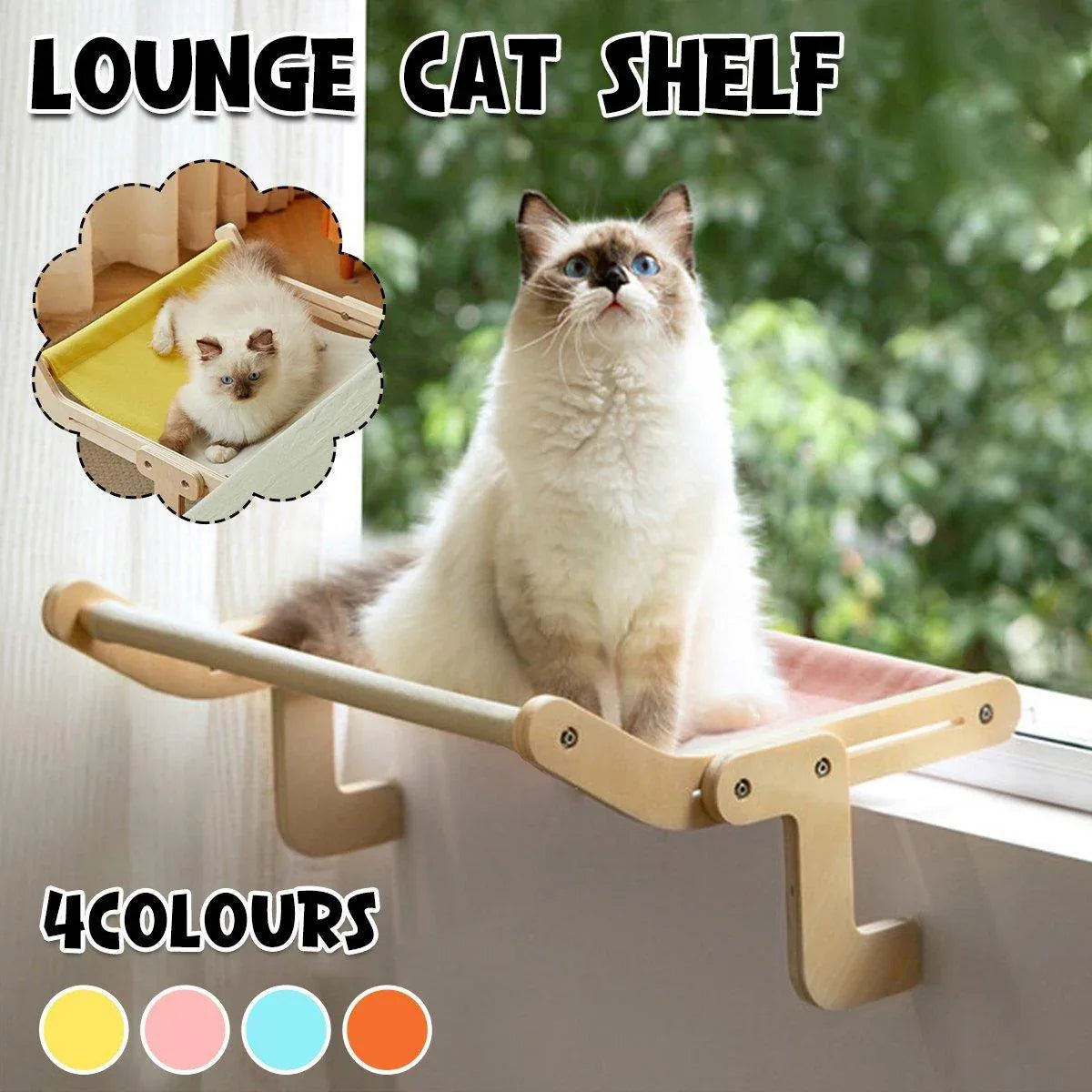 Window Hanging Cat Hammock Solid Wood Sun Bed Nest for All Seasons Durable - Grey+Pink - Mekamart Australia