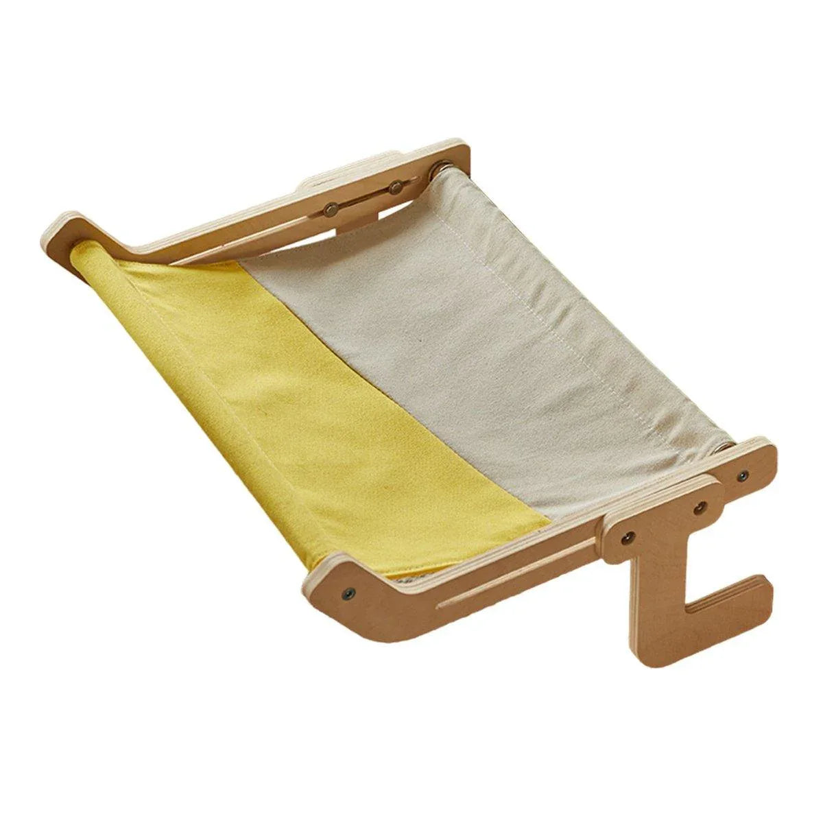 Window Hanging Cat Hammock Solid Wood Sun Bed Nest for All Seasons Durable - Grey+Yellow - Mekamart Australia