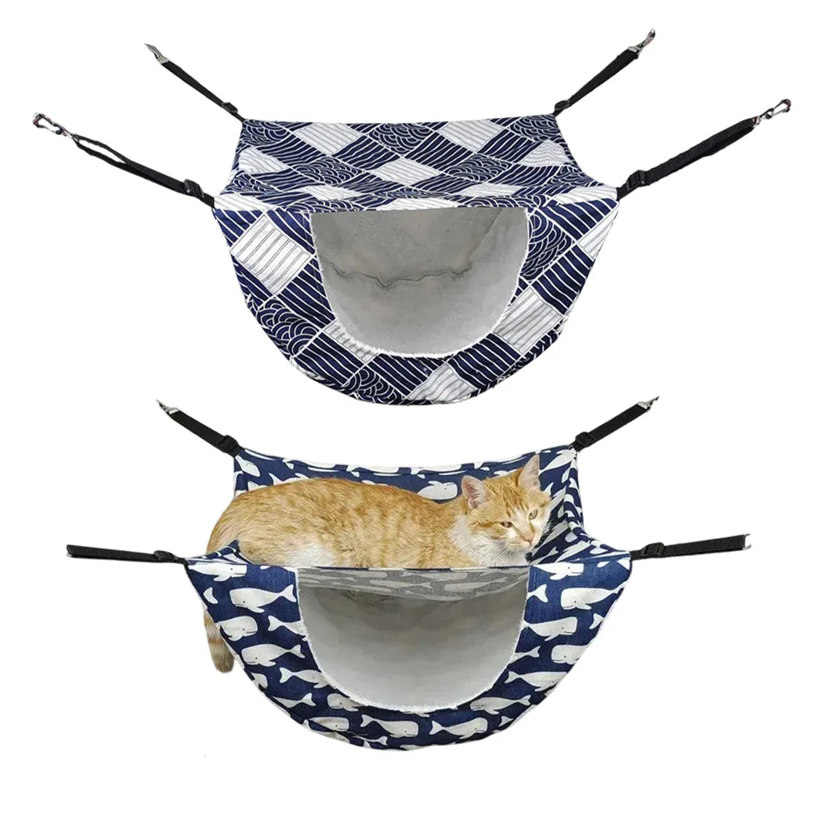Cat Hammock Hanging Bed Cage Nest Soft Pet House Basket Cat Sleeping Supplies - Sea Blue Checkered - Mekamart Australia