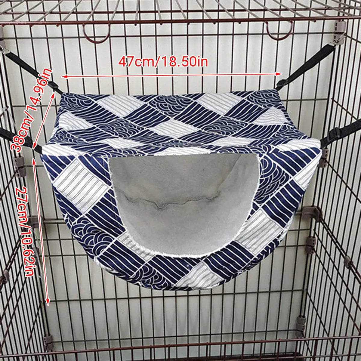 Cat Hammock Hanging Bed Cage Nest Soft Pet House Basket Cat Sleeping Supplies - Sea Blue Checkered - Mekamart Australia