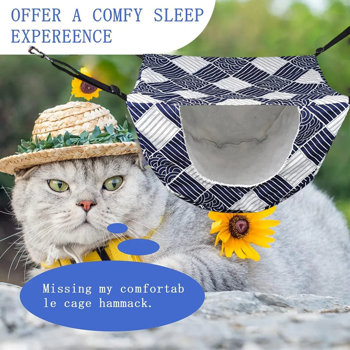 Cat Hammock Hanging Bed Cage Nest Soft Pet House Basket Cat Sleeping Supplies - Sea Blue Checkered - Mekamart Australia