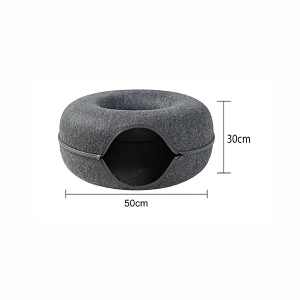 Felt Cat Tunnel Bed Donut Cave Nest for Kittens and Small Pets 50x30cm - Dark Grey - Mekamart Australia