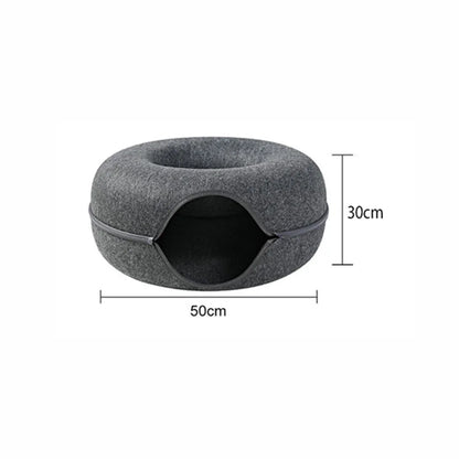 Felt Cat Tunnel Bed Donut Cave Nest for Kittens and Small Pets 50x30cm - Light Grey - Mekamart Australia