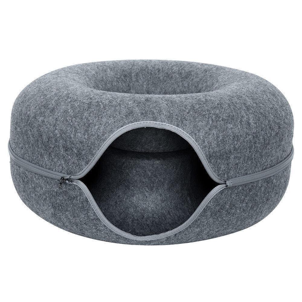 Felt Cat Tunnel Bed Donut Cave Nest for Kittens and Small Pets 50x30cm - Light Grey - Mekamart Australia
