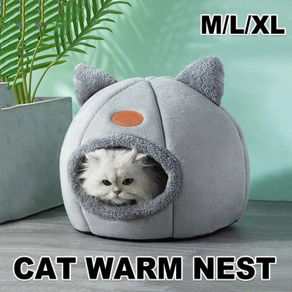 Cat Bed Winter Warm Enclosed Pet House Cozy Indoor Sleeping Nest for Cold Weather - L - Mekamart Australia