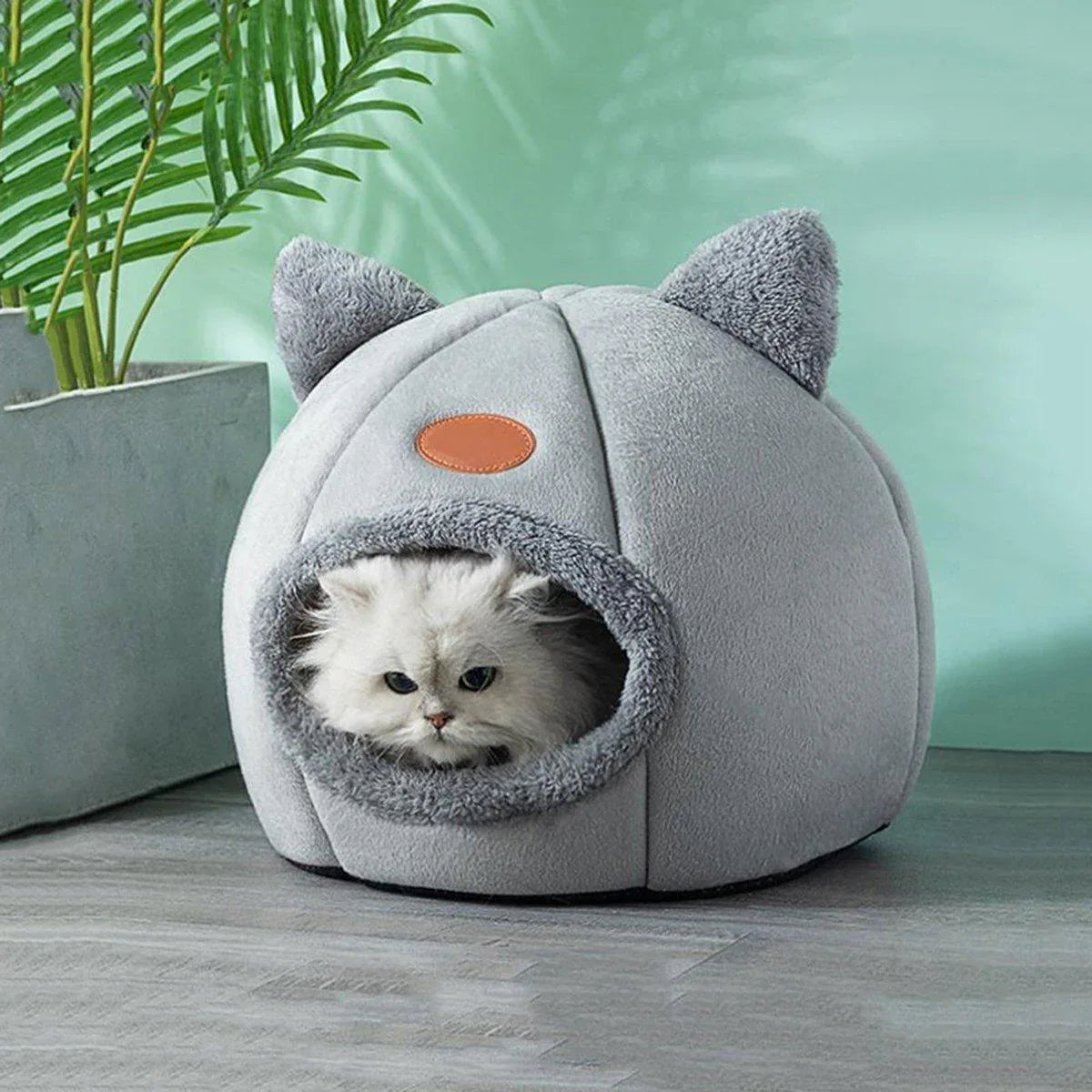 Cat Bed Winter Warm Enclosed Pet House Cozy Indoor Sleeping Nest for Cold Weather - L - Mekamart Australia