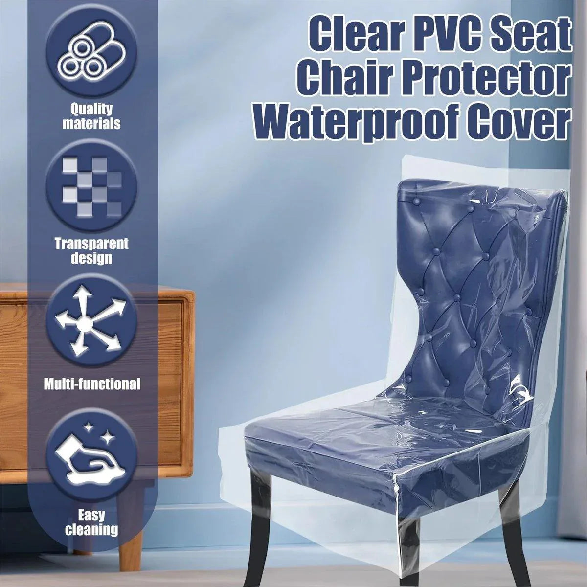 Elastic PVC Dining Chair Cushion Cover Universal Seat Protector with Backrest - Mekamart Australia
